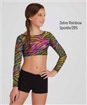 Capezio Long Sleeve Glitter Rainbow Zebra Crop Top - Clearance