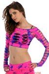 Tie Dye Crop Fishnet Long Sleeve Top