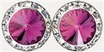 Fuchsia Rhinestone Solitaire in circle of Rhinestones Earrings