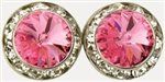 Rose Rhinestone Solitaire in circle of Rhinestones Earrings