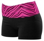 Pizzazz Roll-Down Zebra Glitter Dance Shorts - All Sizes (Size: Extra Small Child, Color: Hot Pink Zebra)